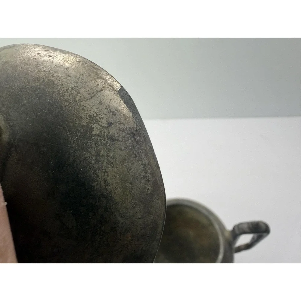 Antique Simpson Hall Miller Sphinx Deer Heads Silver Plate‎ Sugar Bowl Engraved